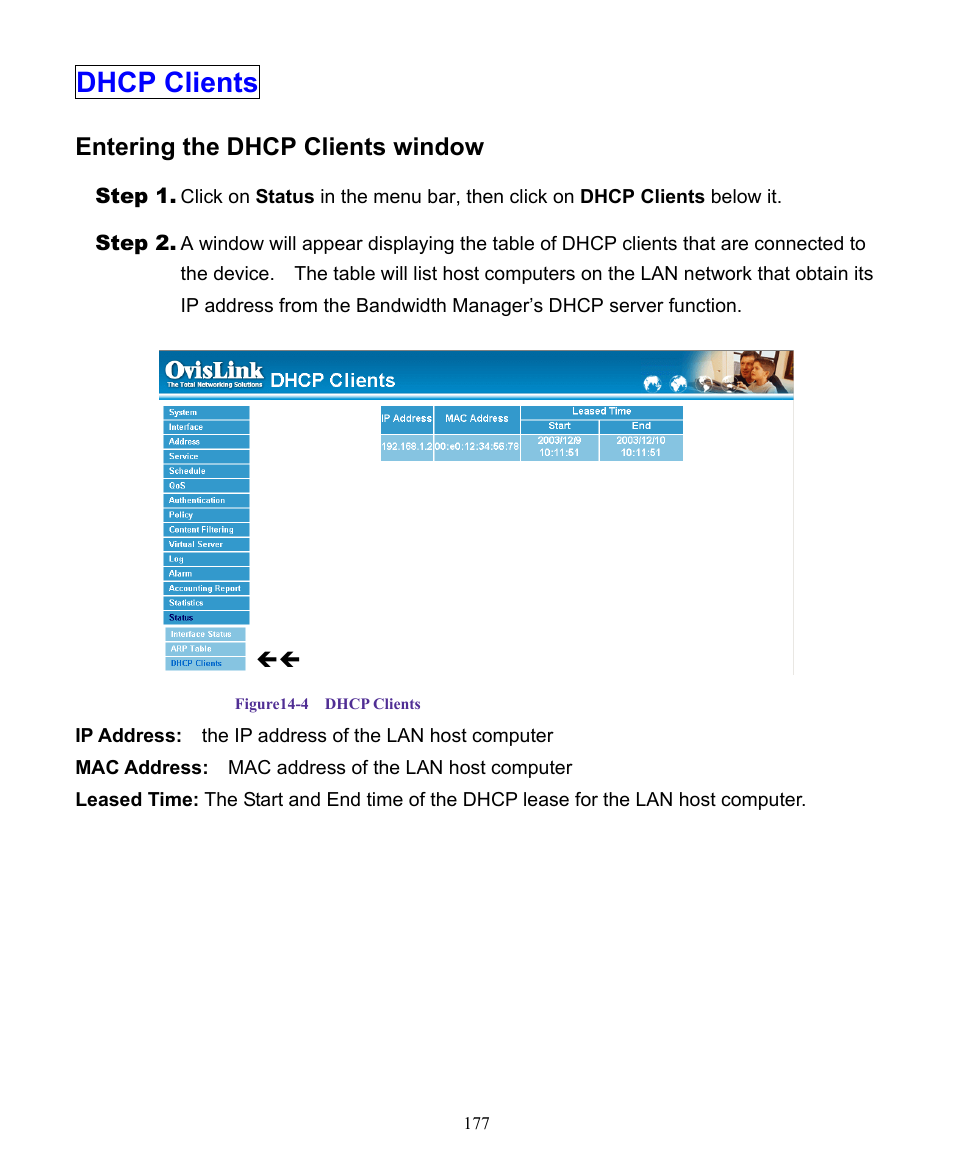 Dhcp clients, Entering the dhcp clients window | AirLive RS-1000 User Manual | Page 182 / 197