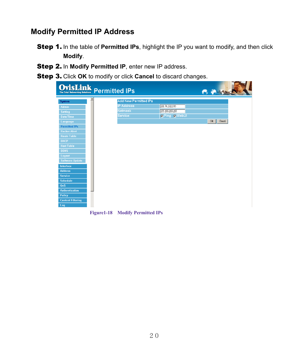 Modify permitted ip address | AirLive RS-1000 User Manual | Page 25 / 197