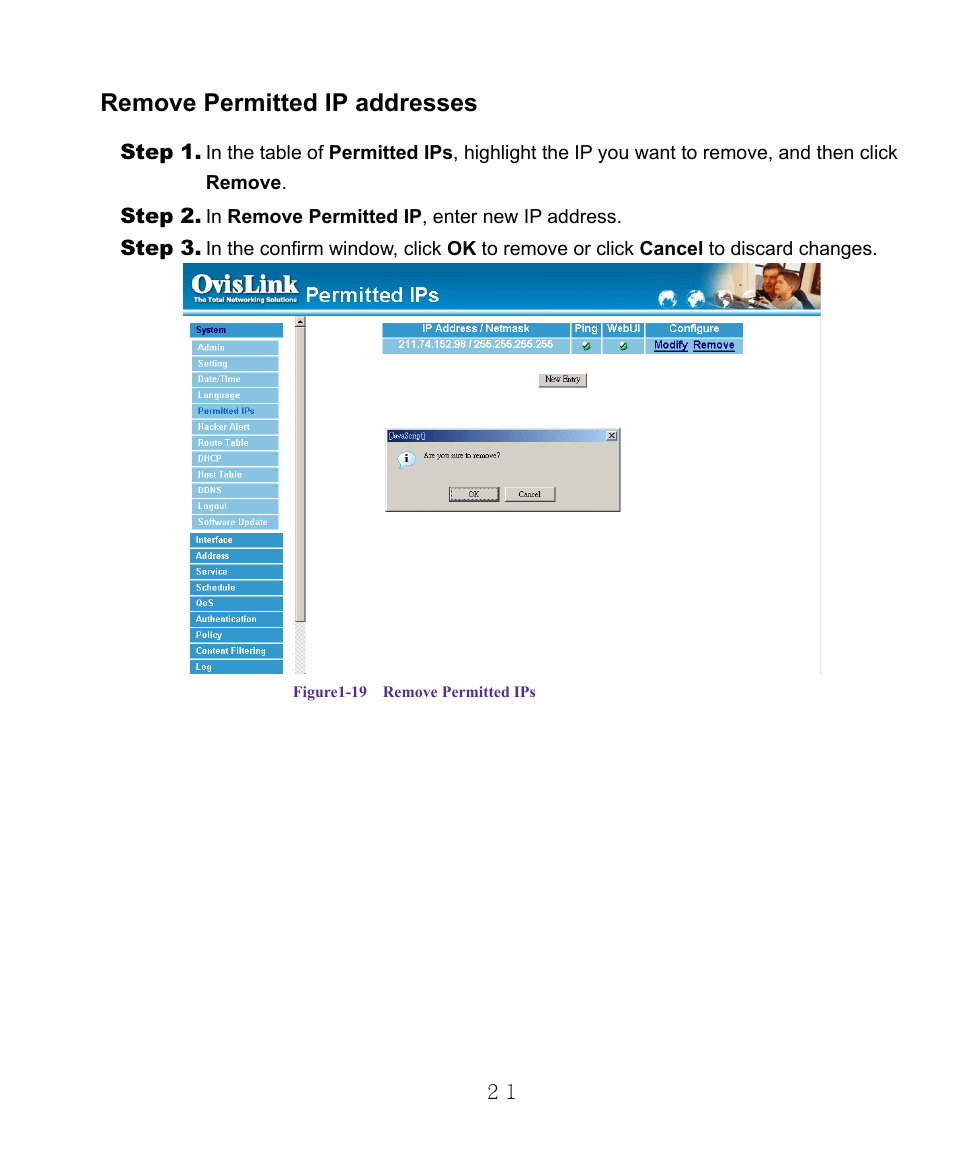 Remove permitted ip addresses | AirLive RS-1000 User Manual | Page 26 / 197