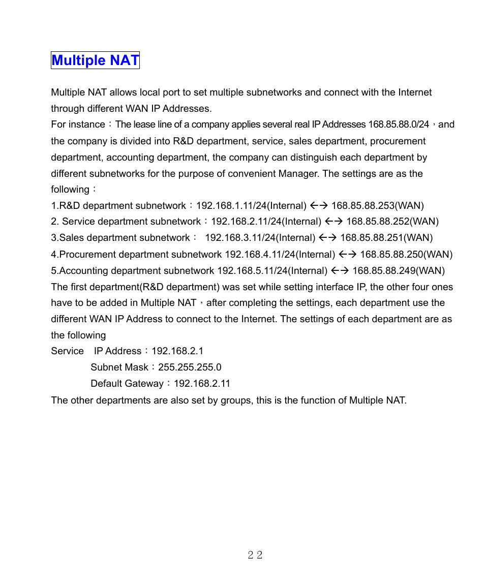 Multiple nat | AirLive RS-1000 User Manual | Page 27 / 197