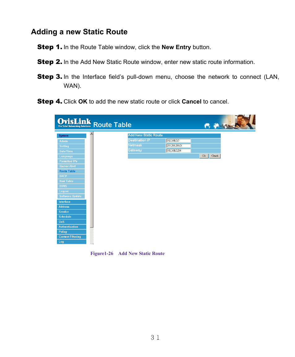 Adding a new static route | AirLive RS-1000 User Manual | Page 36 / 197