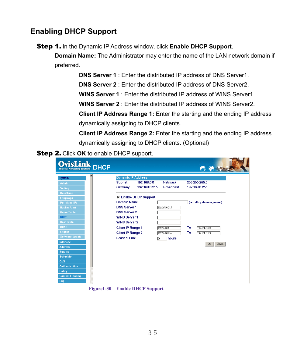 Enabling dhcp support | AirLive RS-1000 User Manual | Page 40 / 197