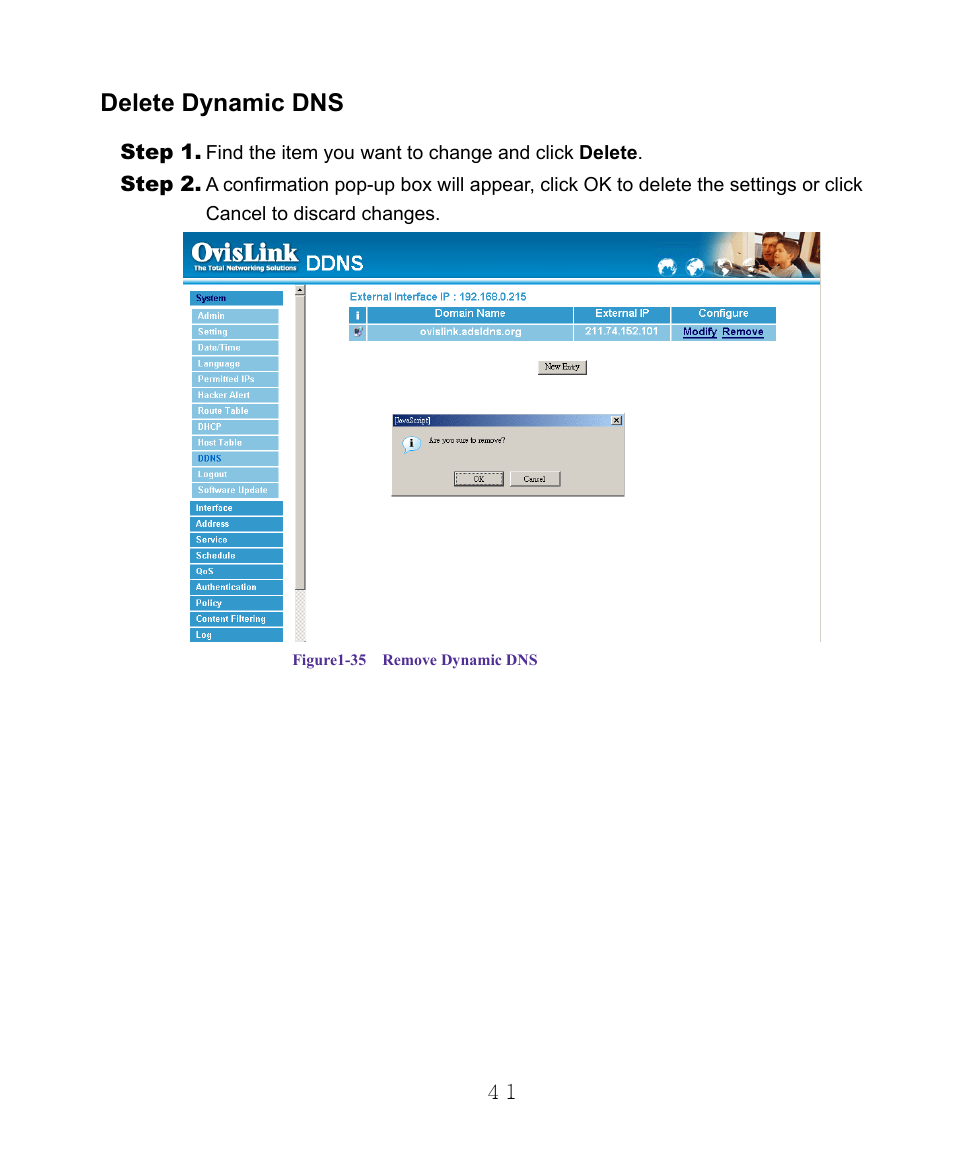 Delete dynamic dns | AirLive RS-1000 User Manual | Page 46 / 197