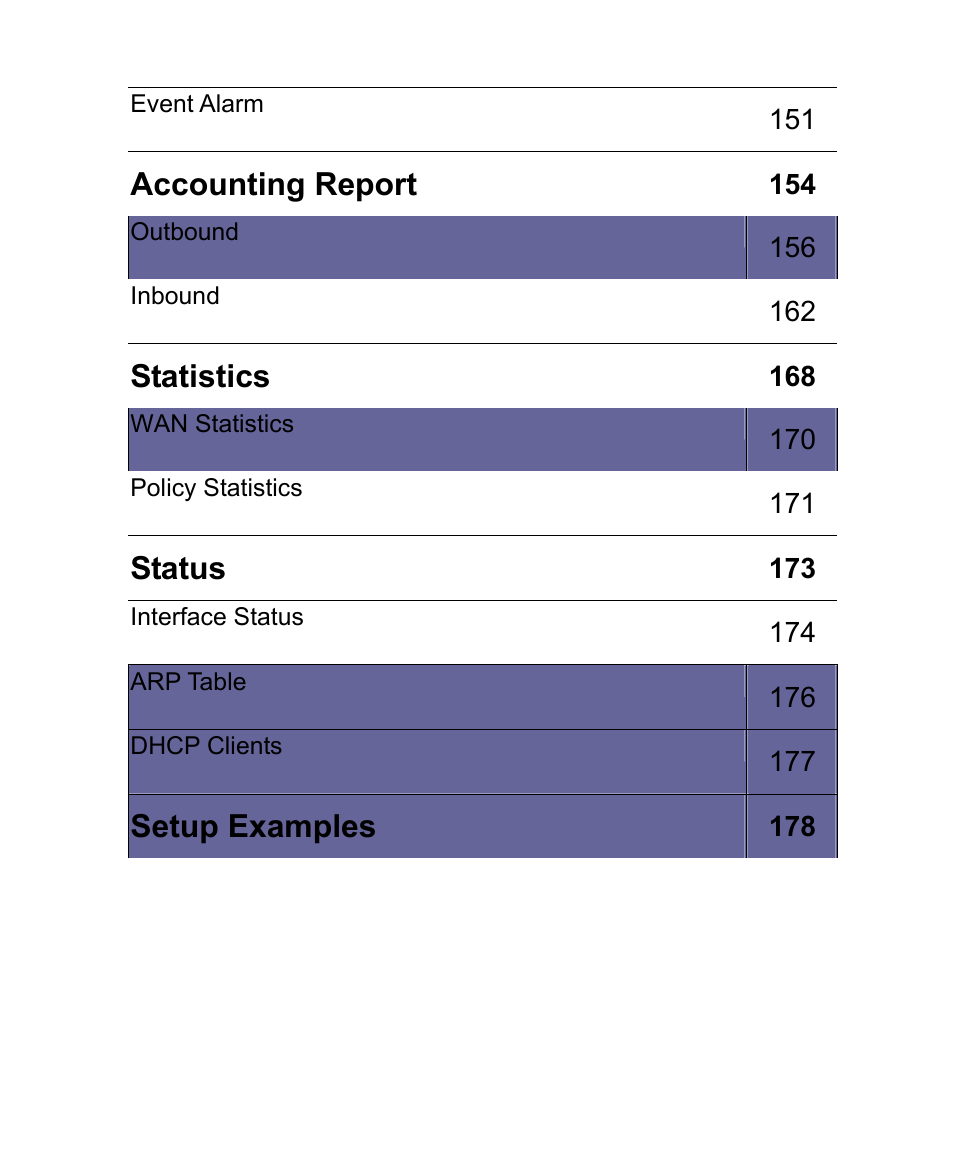 Accounting report, Statistics, Status | Setup examples | AirLive RS-1000 User Manual | Page 5 / 197