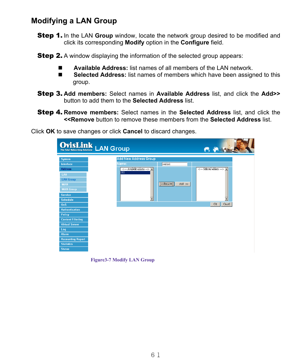 Modifying a lan group | AirLive RS-1000 User Manual | Page 66 / 197