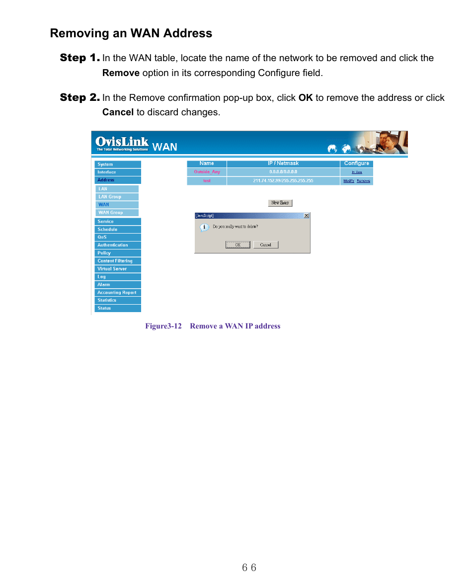 Removing an wan address | AirLive RS-1000 User Manual | Page 71 / 197