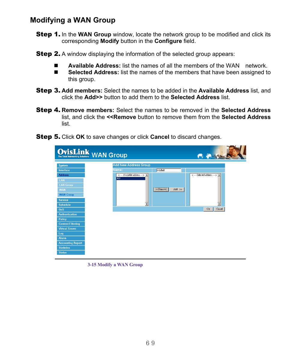 Modifying a wan group | AirLive RS-1000 User Manual | Page 74 / 197