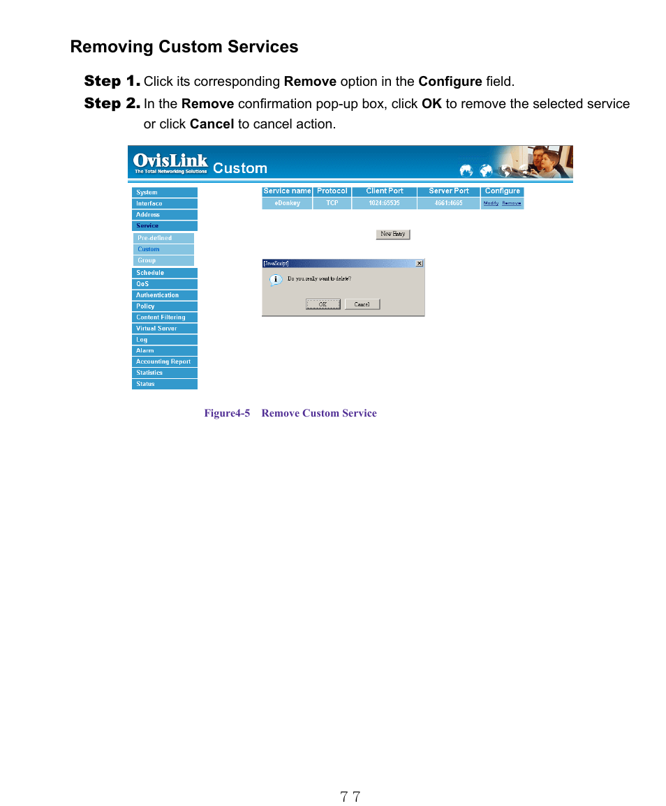 Removing custom services | AirLive RS-1000 User Manual | Page 82 / 197