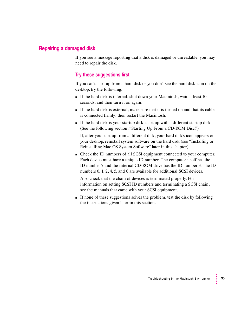 Repairing a damaged disk | Apple Mac Performa 640 series User Manual | Page 103 / 196
