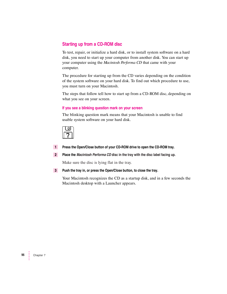 Starting up from a cd-rom disc | Apple Mac Performa 640 series User Manual | Page 104 / 196