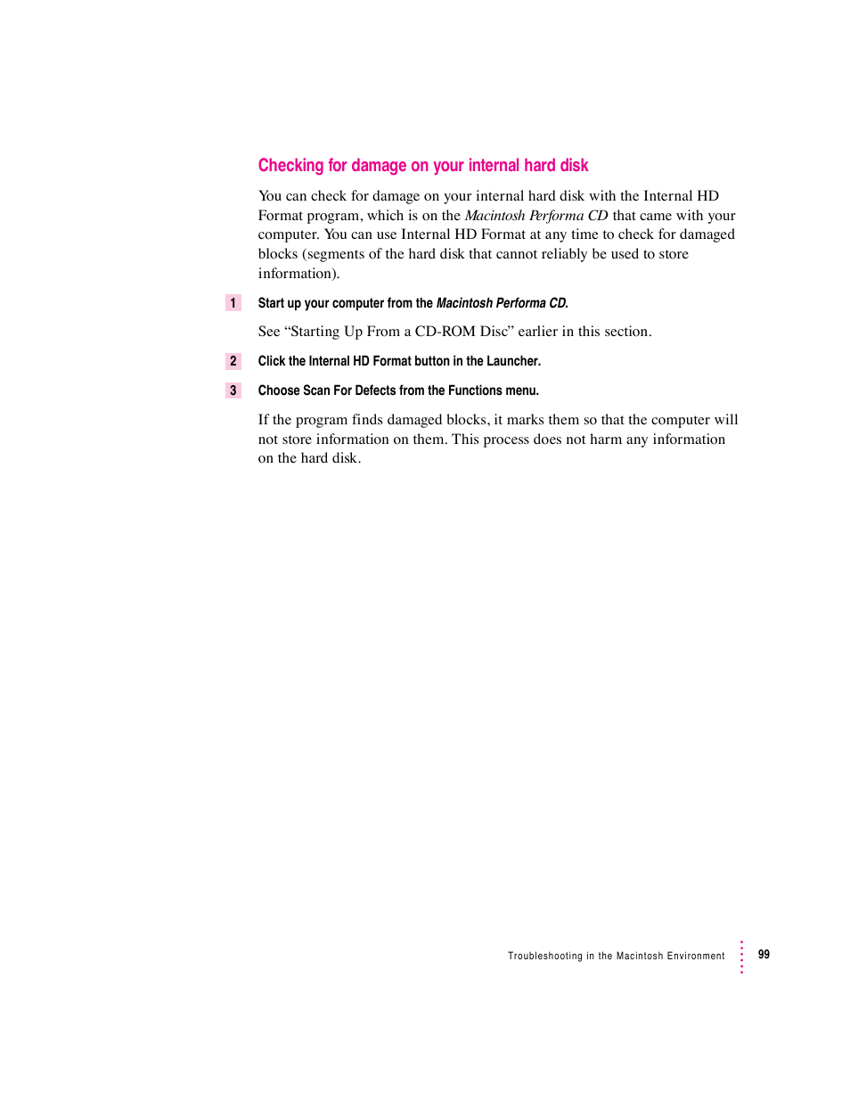 Checking for damage on your internal hard disk | Apple Mac Performa 640 series User Manual | Page 107 / 196