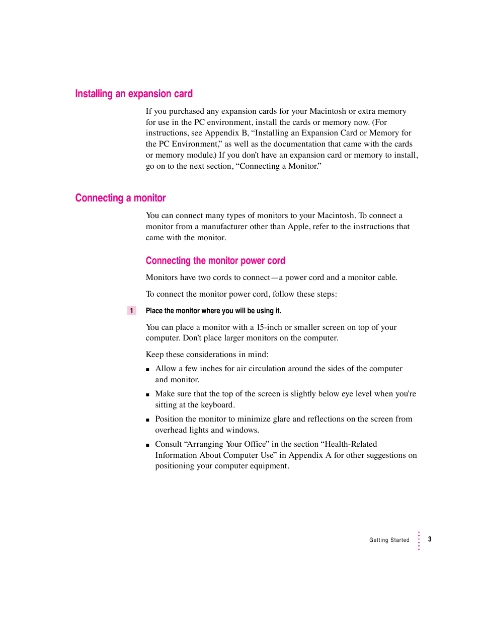 Installing an expansion card, Connecting a monitor | Apple Mac Performa 640 series User Manual | Page 14 / 196