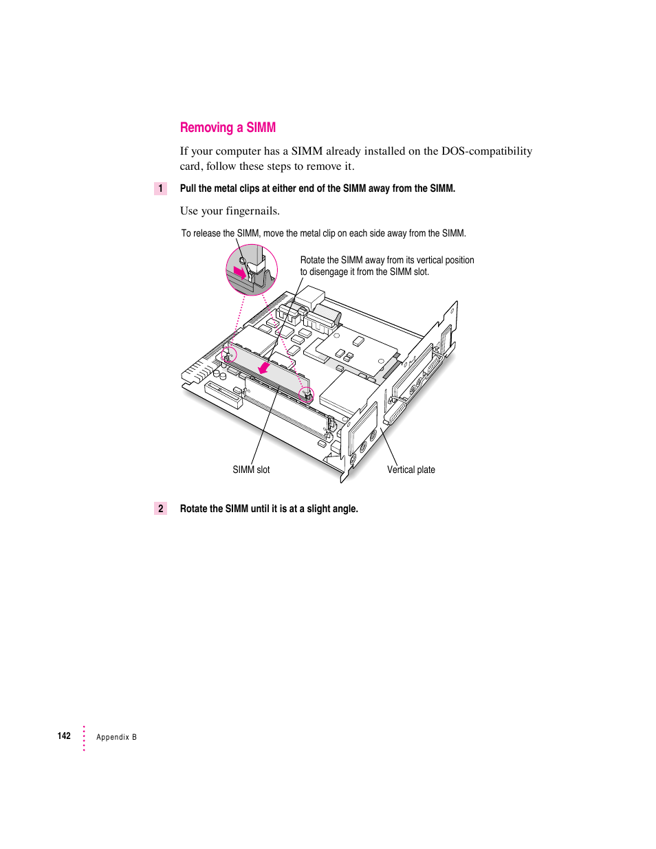 Removing a simm | Apple Mac Performa 640 series User Manual | Page 150 / 196