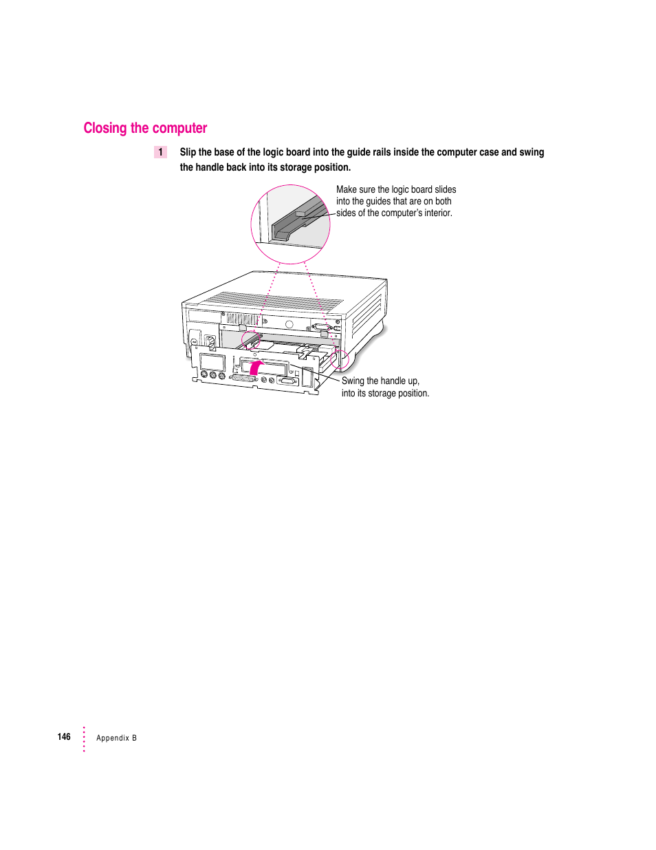 Closing the computer | Apple Mac Performa 640 series User Manual | Page 154 / 196