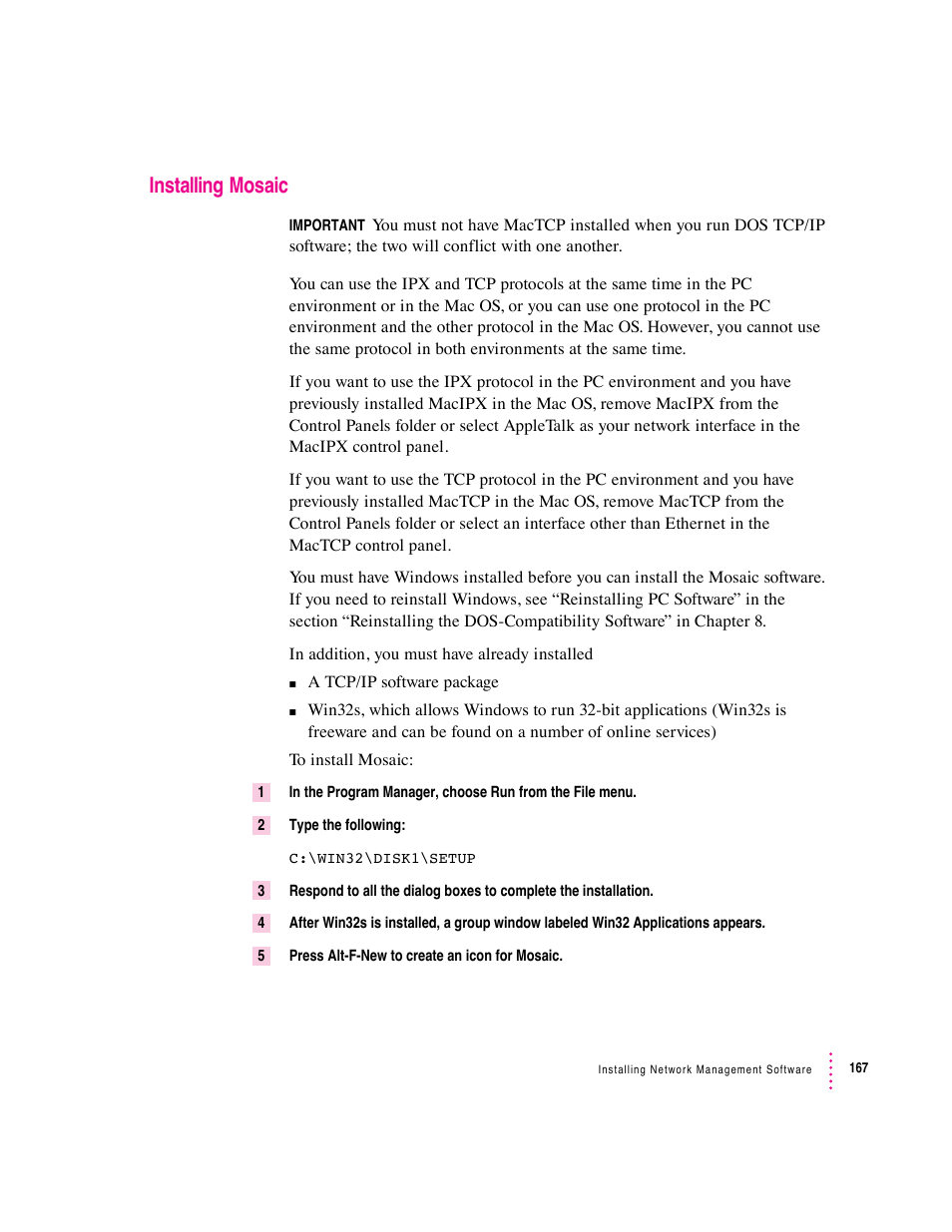 Installing mosaic | Apple Mac Performa 640 series User Manual | Page 175 / 196