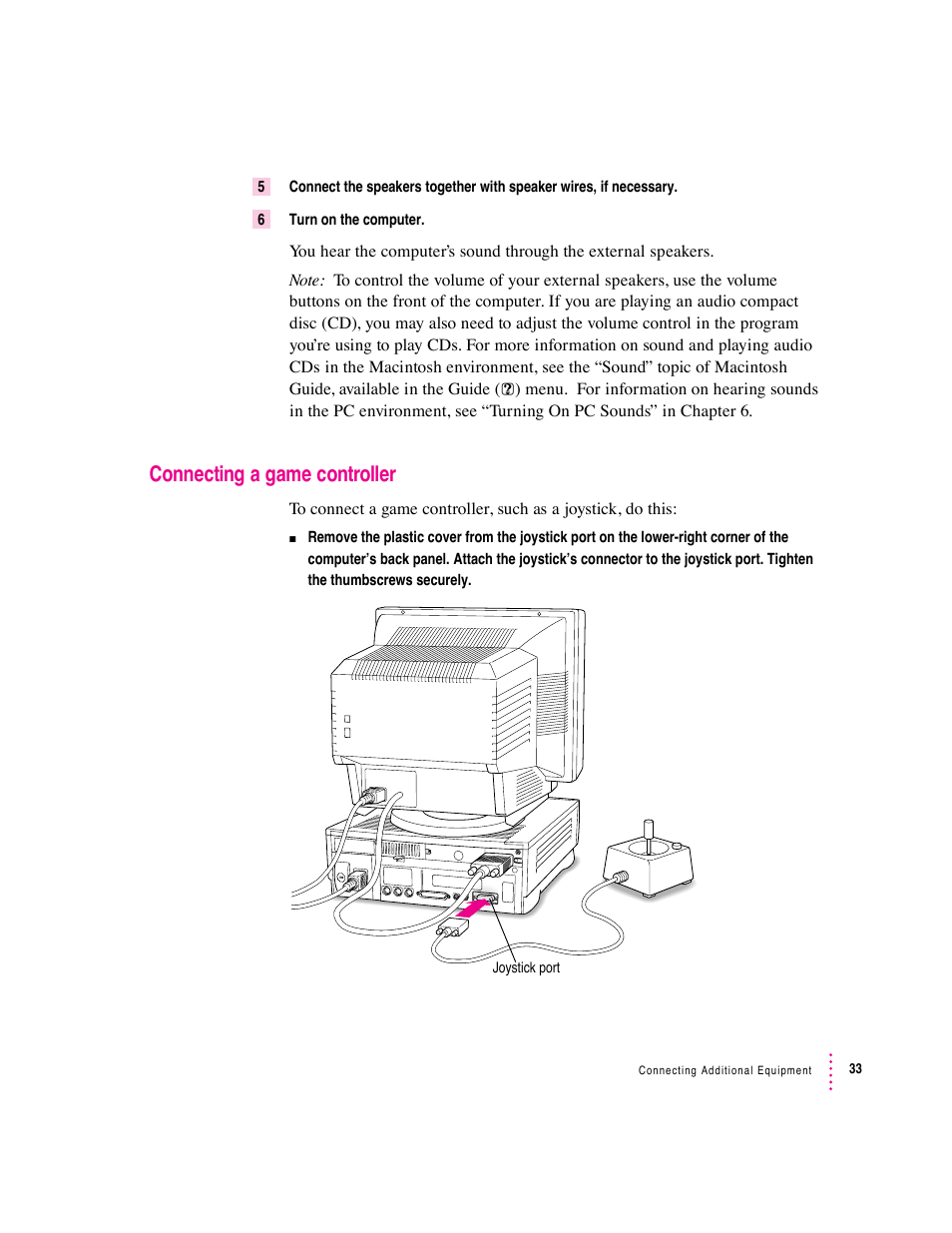 Connecting a game controller | Apple Mac Performa 640 series User Manual | Page 43 / 196