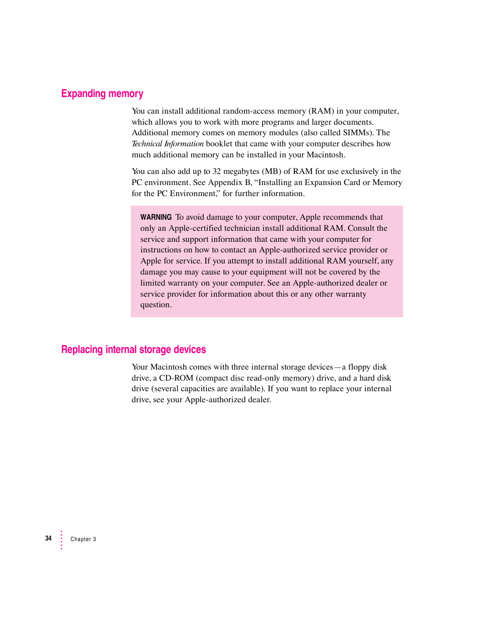 Replacing internal storage devices | Apple Mac Performa 640 series User Manual | Page 44 / 196