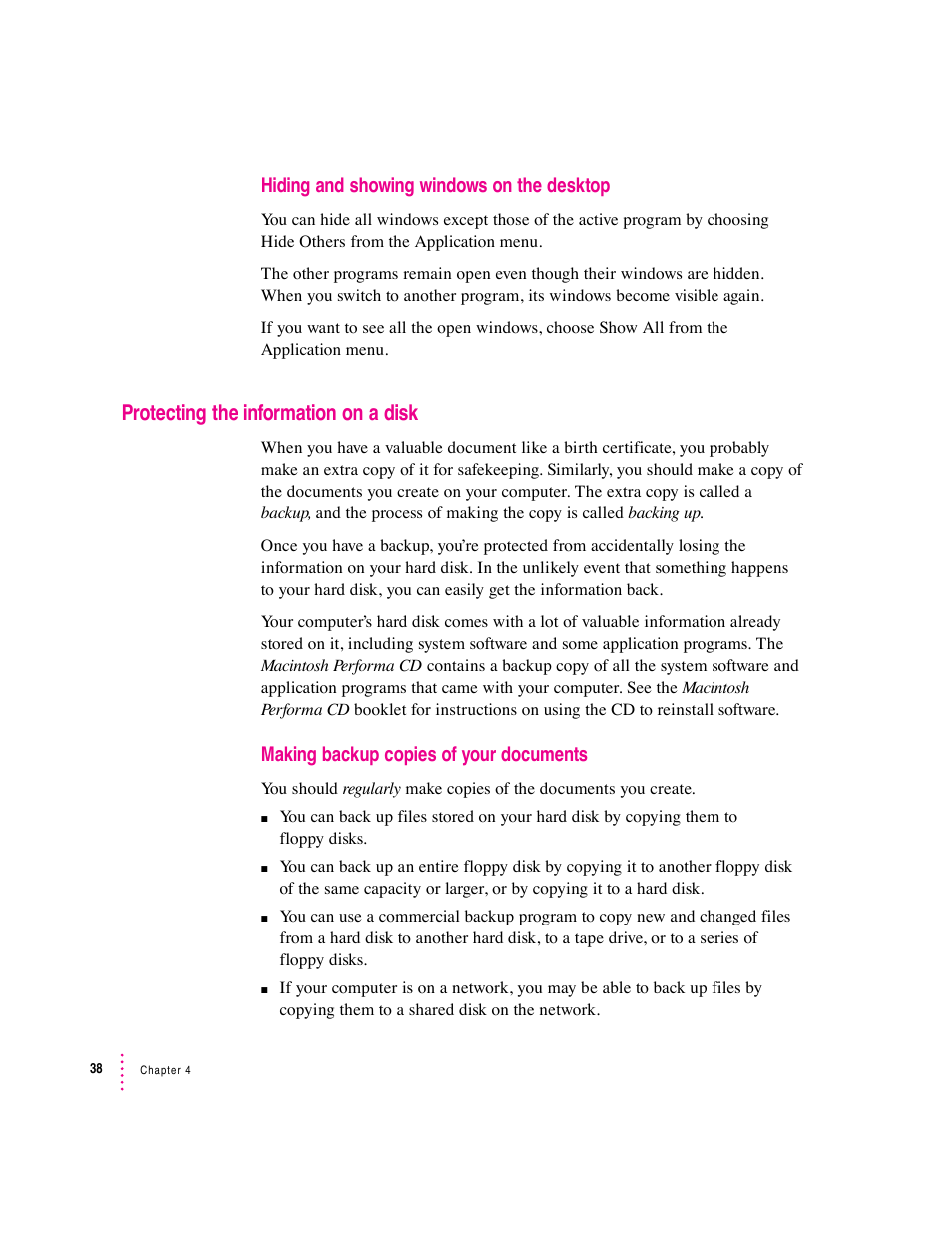 Protecting the information on a disk | Apple Mac Performa 640 series User Manual | Page 48 / 196