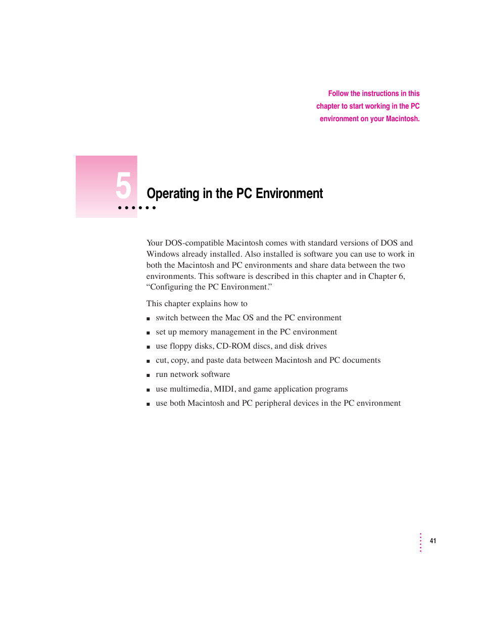 Operating in the pc environment | Apple Mac Performa 640 series User Manual | Page 50 / 196