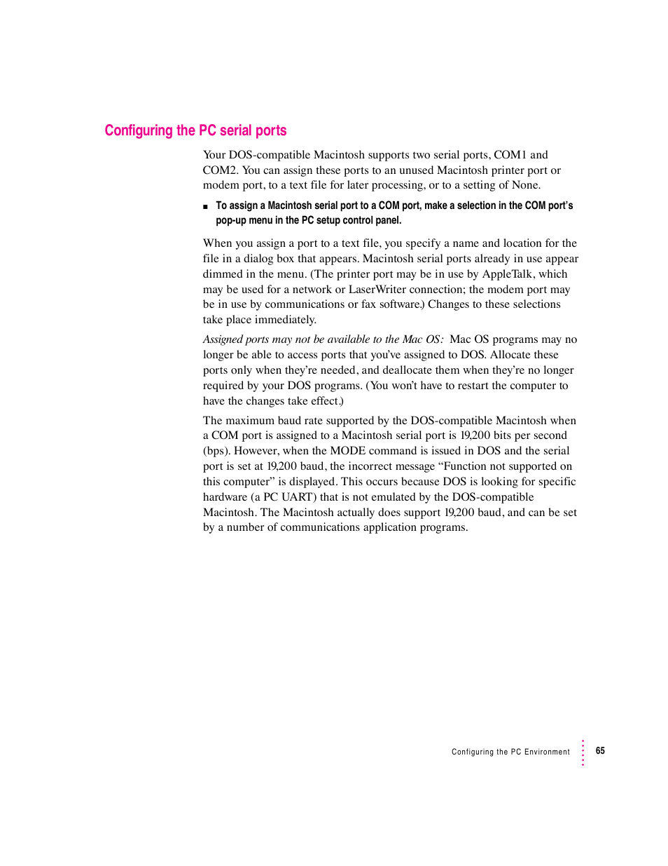 Configuring the pc serial ports | Apple Mac Performa 640 series User Manual | Page 73 / 196