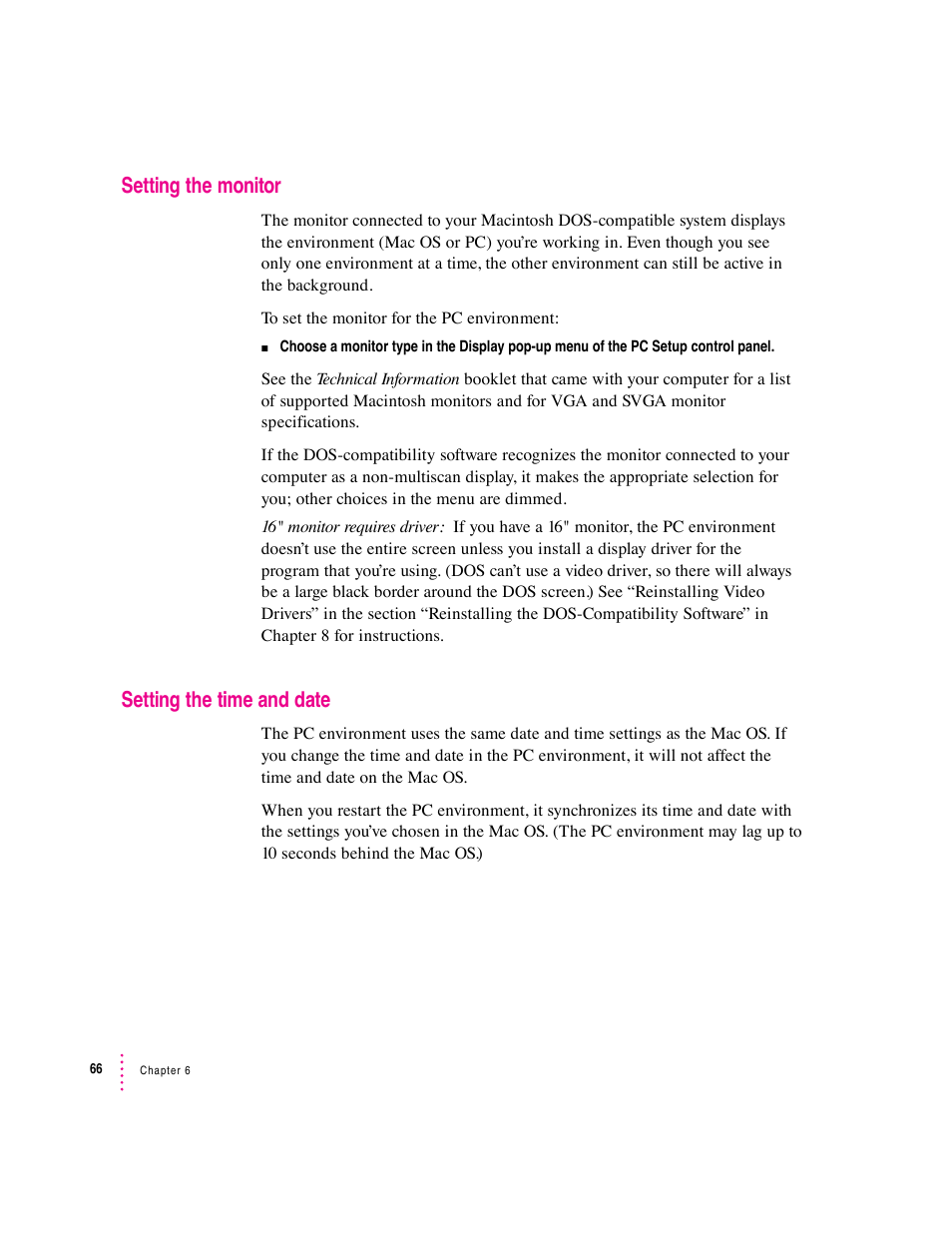 Setting the monitor, Setting the time and date | Apple Mac Performa 640 series User Manual | Page 74 / 196