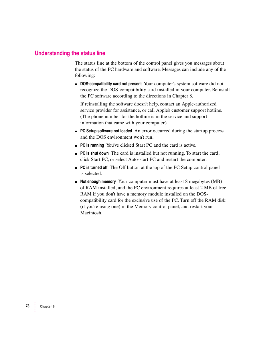 Understanding the status line | Apple Mac Performa 640 series User Manual | Page 86 / 196