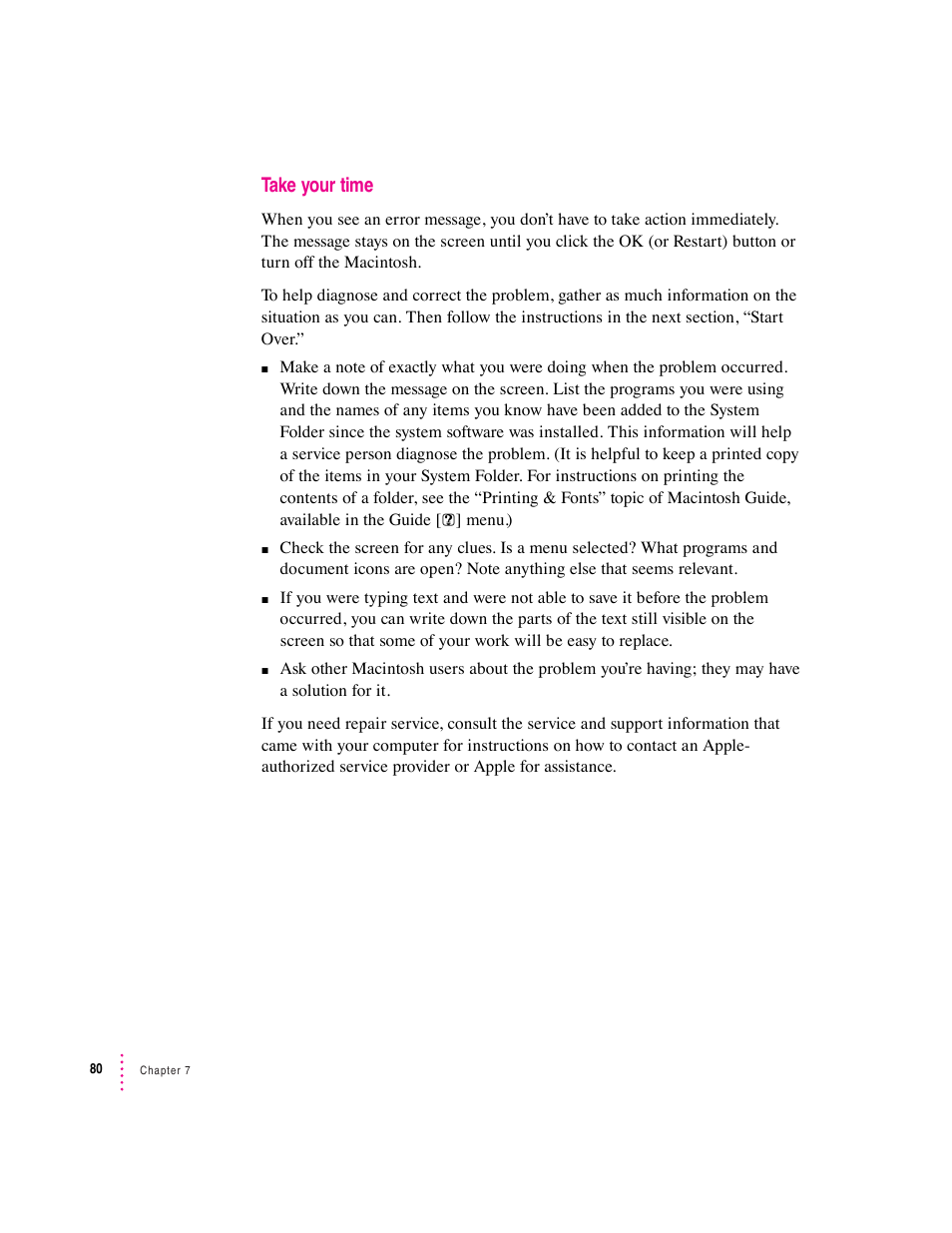 Take your time | Apple Mac Performa 640 series User Manual | Page 88 / 196
