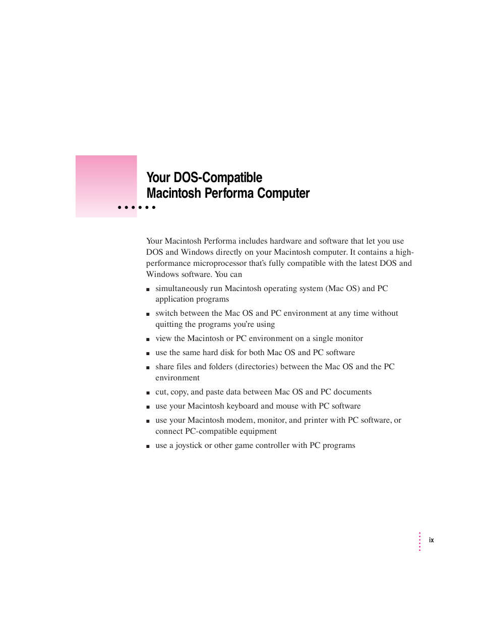 Your dos-compatible macintosh performa computer | Apple Mac Performa 640 series User Manual | Page 9 / 196