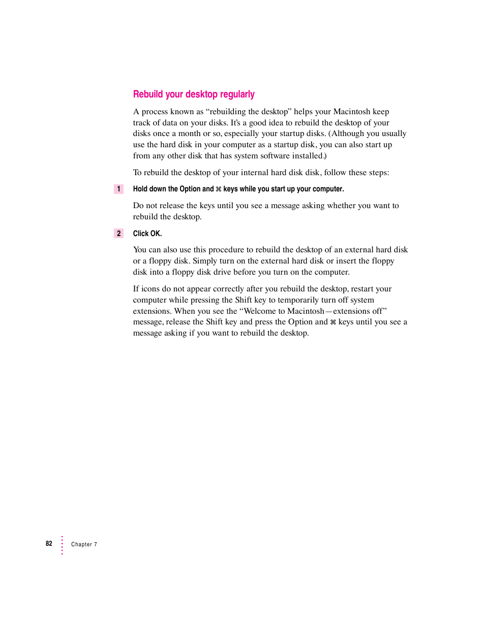 Rebuild your desktop regularly | Apple Mac Performa 640 series User Manual | Page 90 / 196