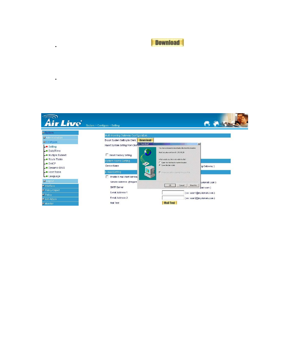 System settings-exporting, System settings- exporting | AirLive RS-1200 User Manual | Page 17 / 234