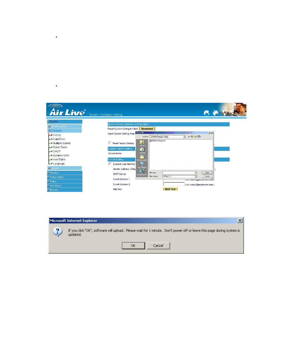 System settings-importing, System settings- importing | AirLive RS-1200 User Manual | Page 18 / 234