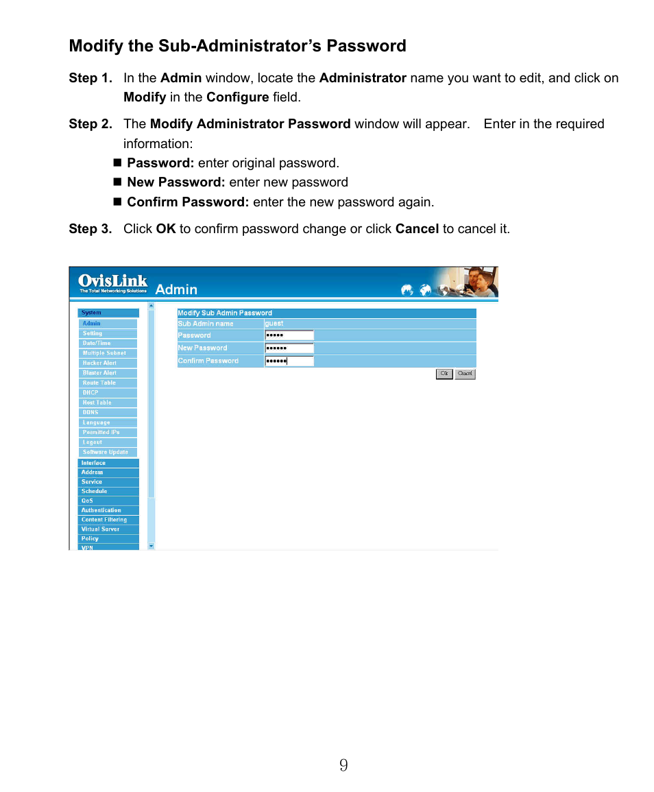 Modify the sub-administrator’s password | AirLive RS-2000 User Manual | Page 10 / 363