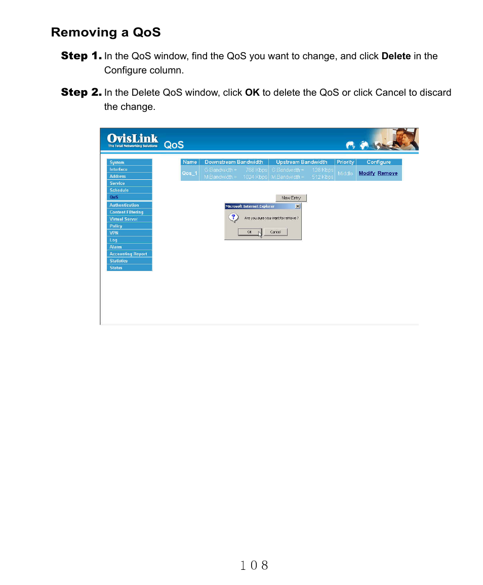 Removing a qos | AirLive RS-2000 User Manual | Page 109 / 363