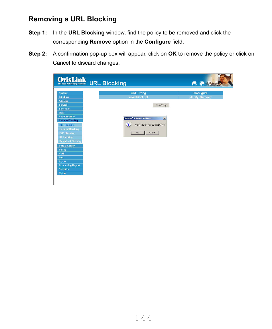 Removing a url blocking | AirLive RS-2000 User Manual | Page 145 / 363