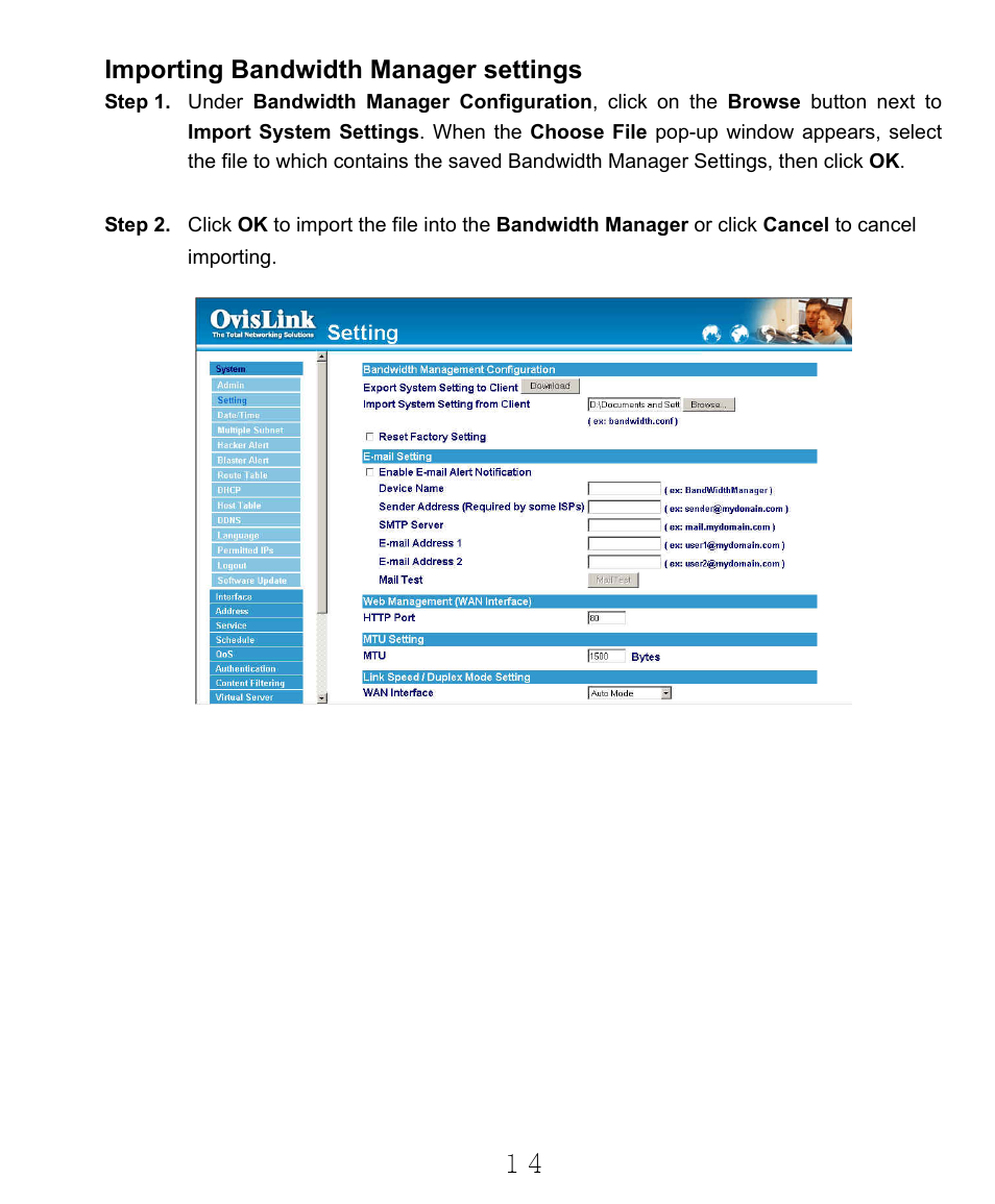 Importing bandwidth manager settings | AirLive RS-2000 User Manual | Page 15 / 363