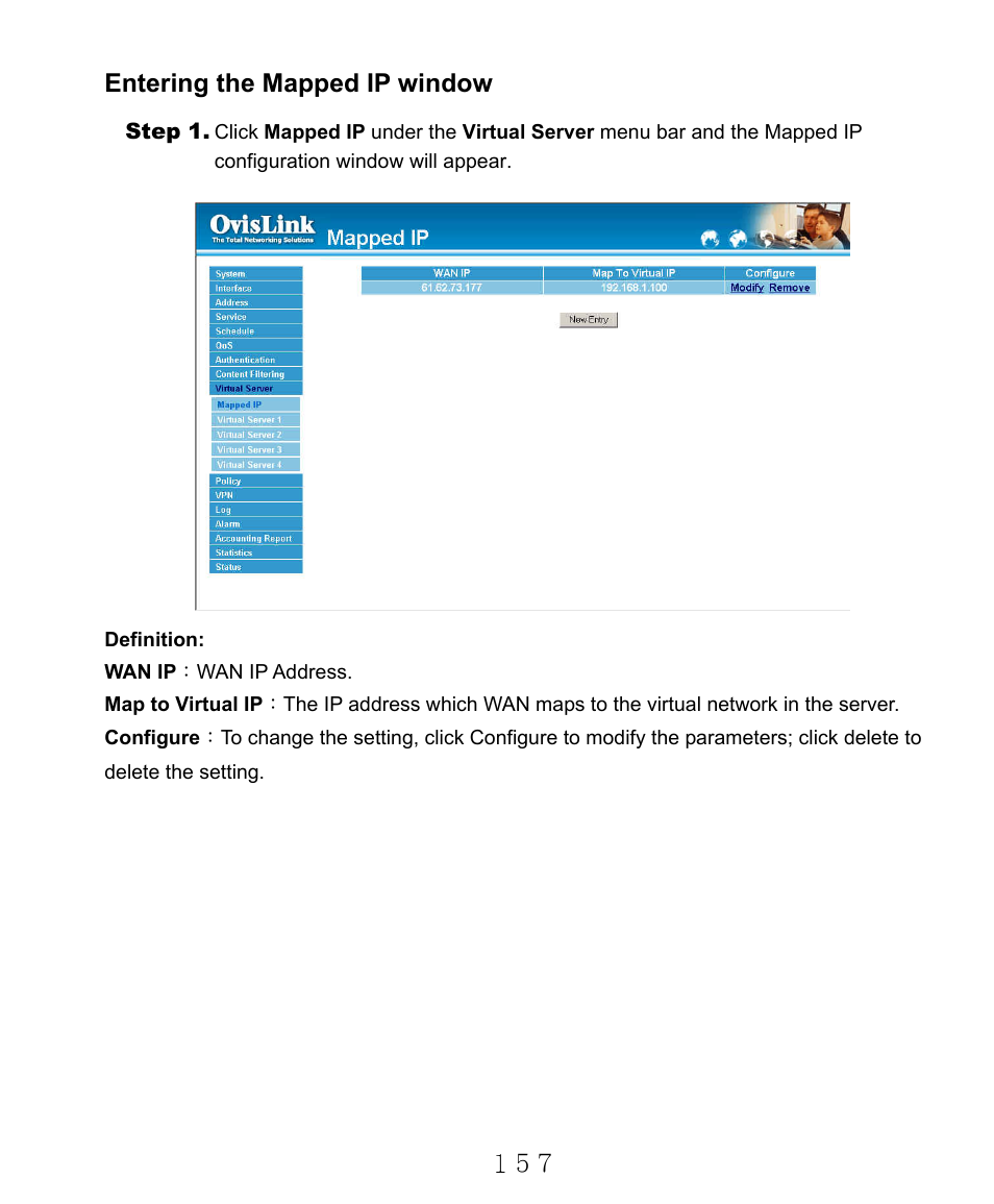 Entering the mapped ip window | AirLive RS-2000 User Manual | Page 158 / 363