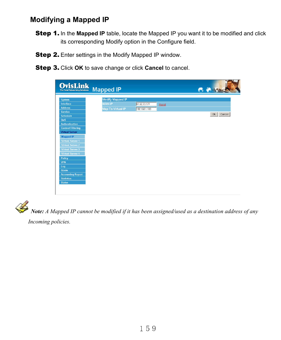 Modifying a mapped ip | AirLive RS-2000 User Manual | Page 160 / 363
