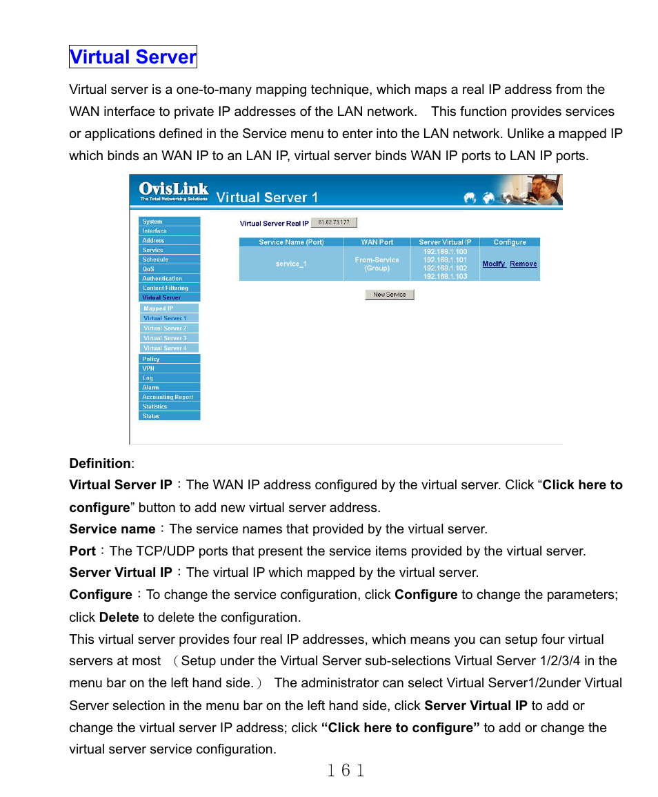 Virtual server | AirLive RS-2000 User Manual | Page 162 / 363