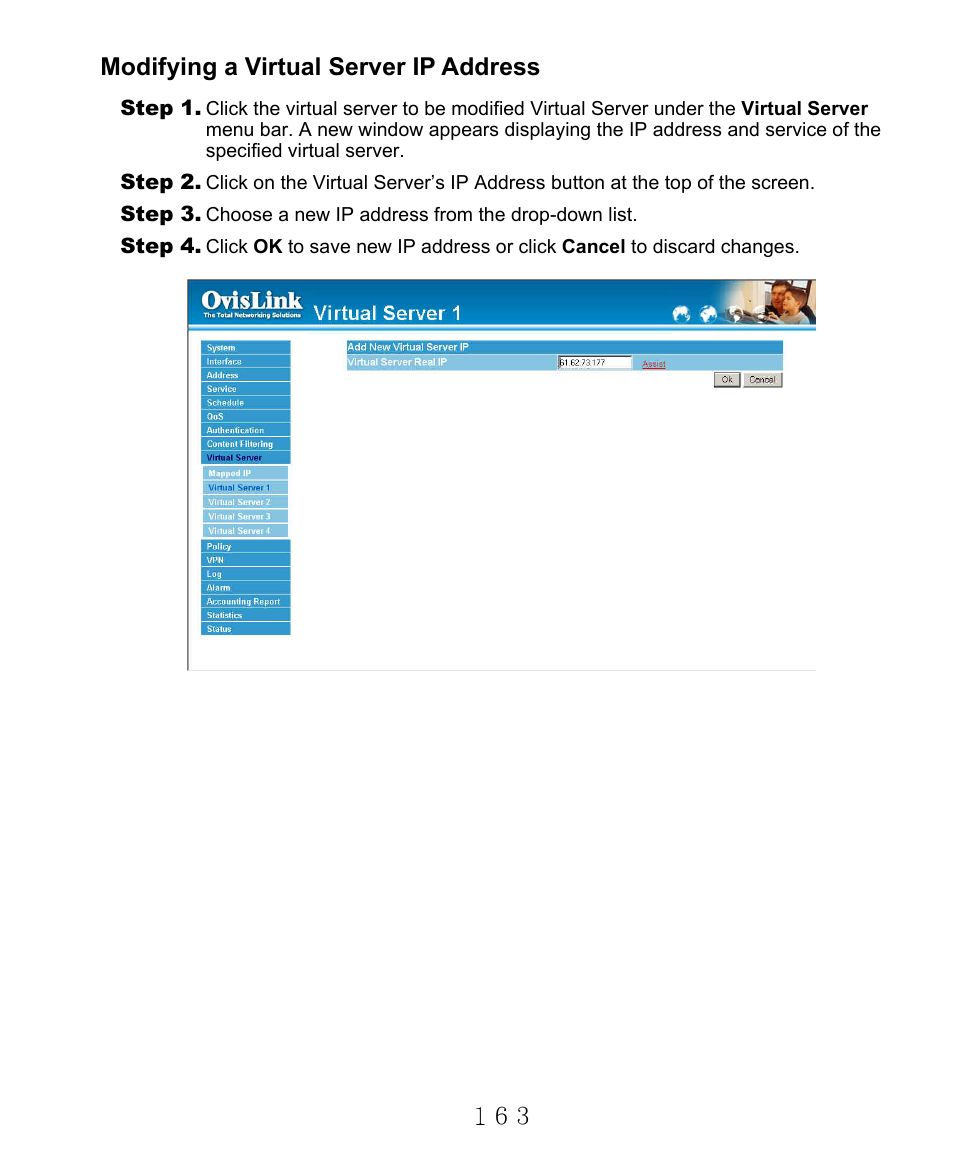 Modifying a virtual server ip address | AirLive RS-2000 User Manual | Page 164 / 363