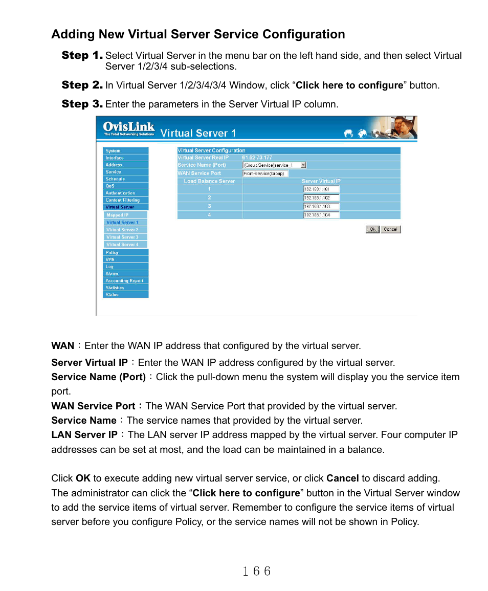 Adding new virtual server service configuration | AirLive RS-2000 User Manual | Page 167 / 363