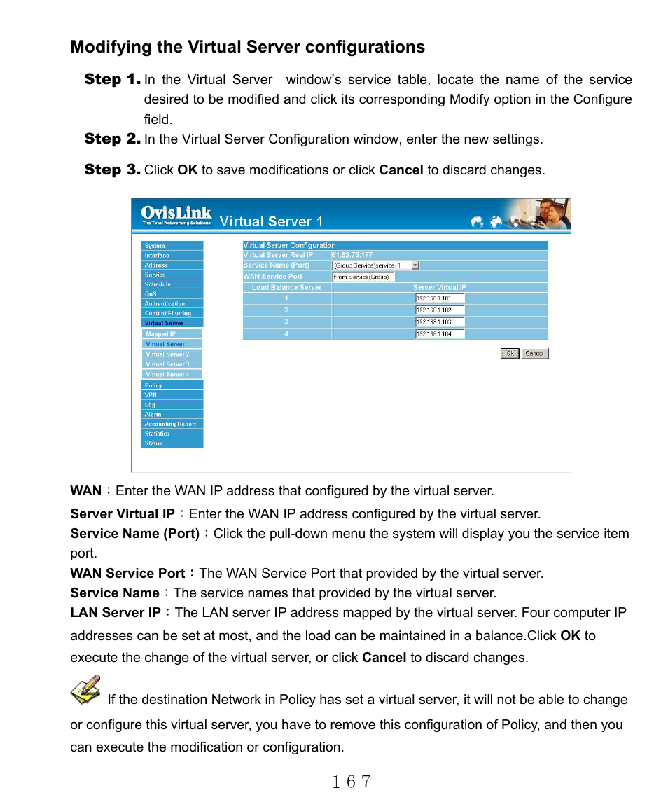 Modifying the virtual server configurations | AirLive RS-2000 User Manual | Page 168 / 363