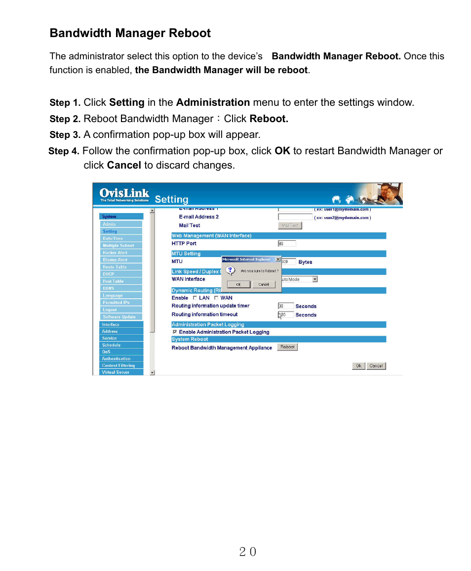 Bandwidth manager reboot | AirLive RS-2000 User Manual | Page 21 / 363