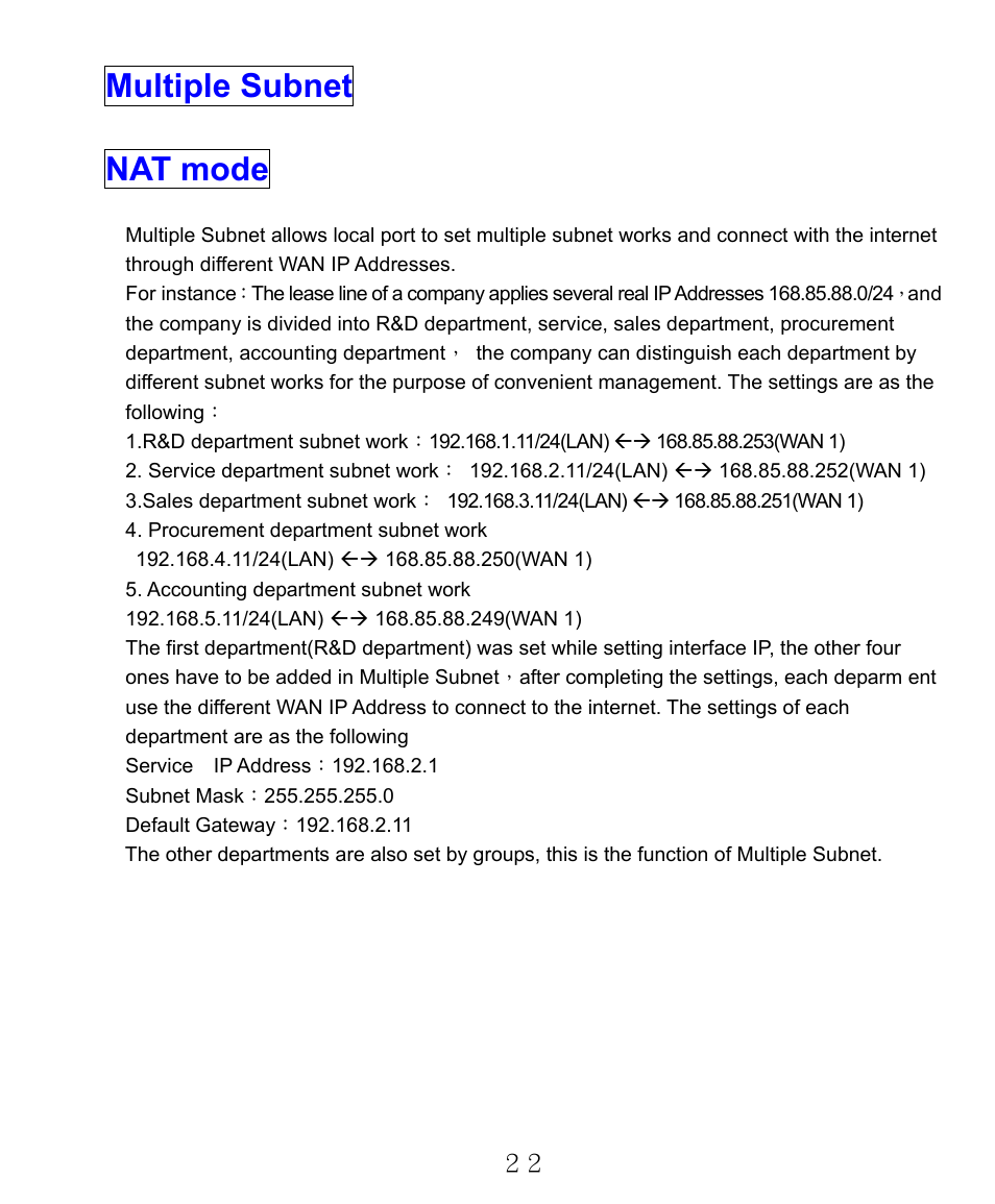 Multiple subnet nat mode | AirLive RS-2000 User Manual | Page 23 / 363