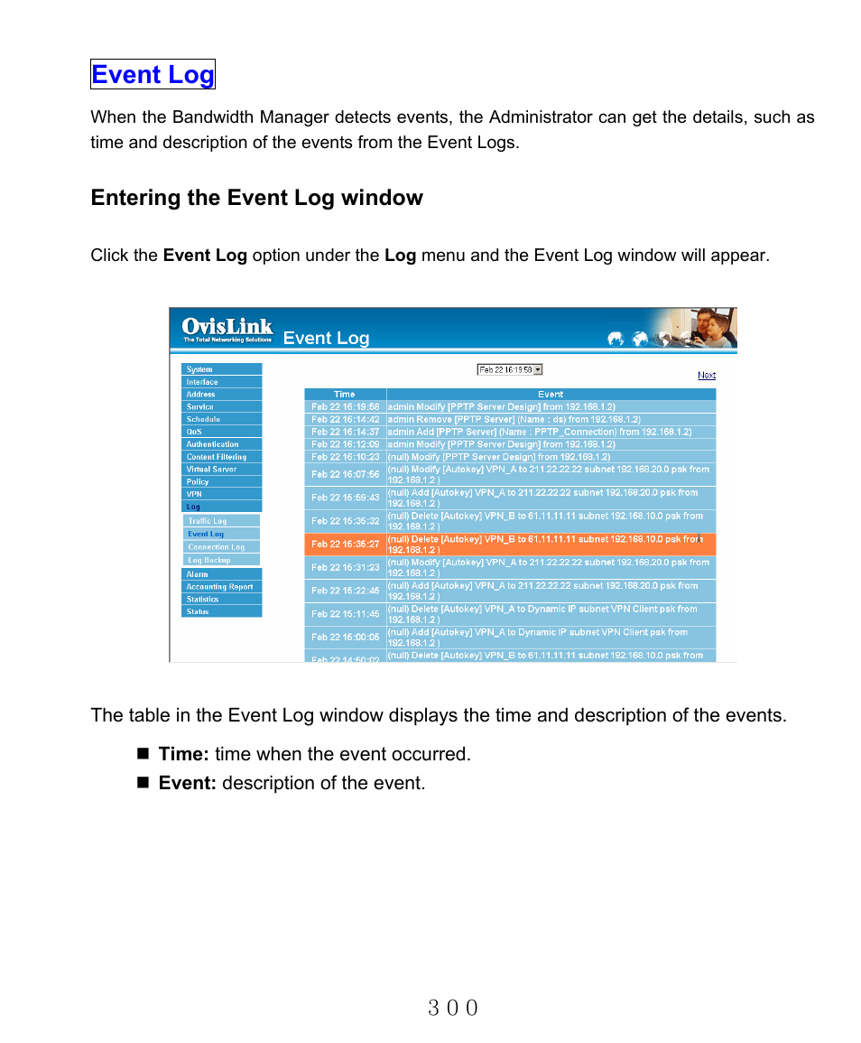 Event log | AirLive RS-2000 User Manual | Page 301 / 363