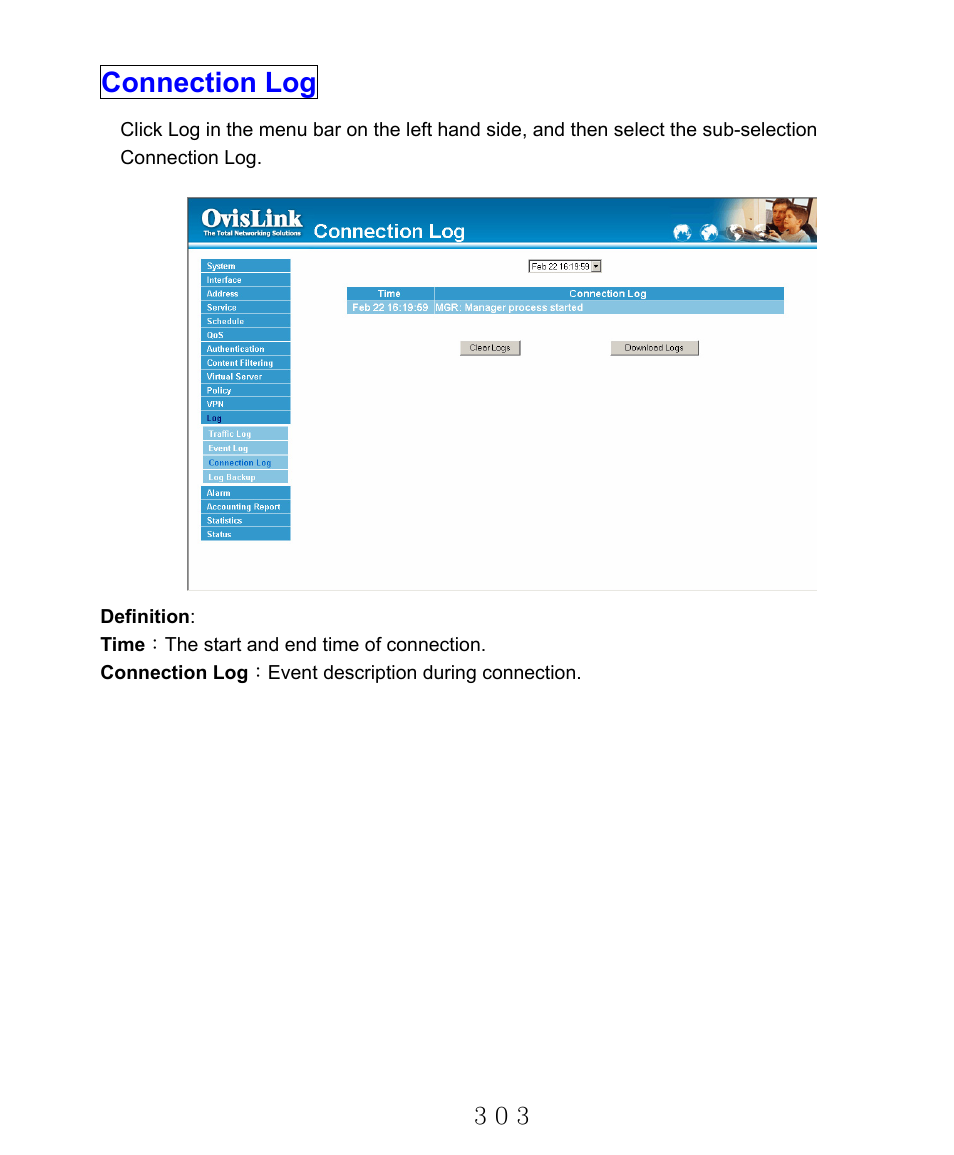 Connection log | AirLive RS-2000 User Manual | Page 304 / 363