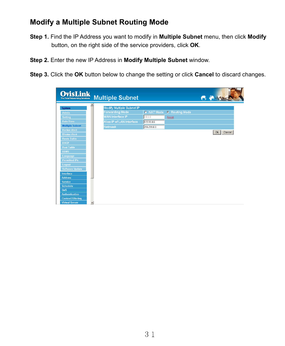 Modify a multiple subnet routing mode | AirLive RS-2000 User Manual | Page 32 / 363