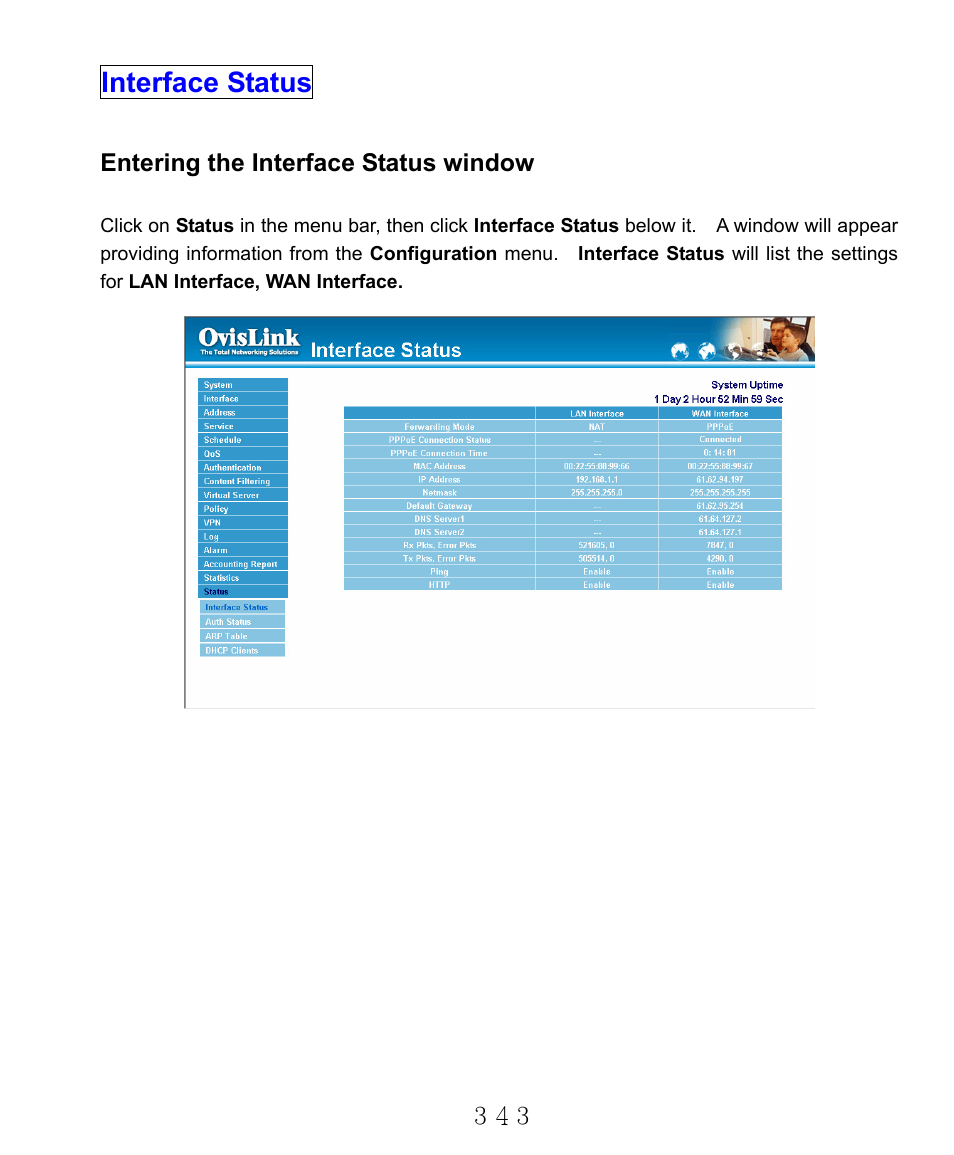 Interface status | AirLive RS-2000 User Manual | Page 344 / 363