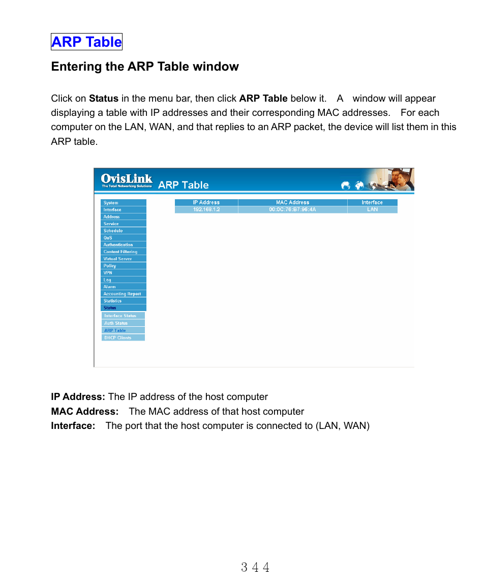 Arp table | AirLive RS-2000 User Manual | Page 345 / 363