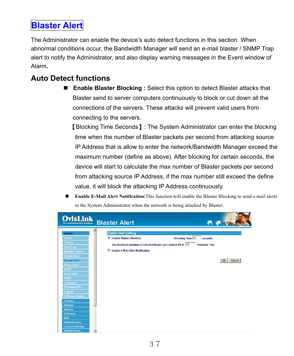 Blaster alert, Auto detect functions | AirLive RS-2000 User Manual | Page 38 / 363