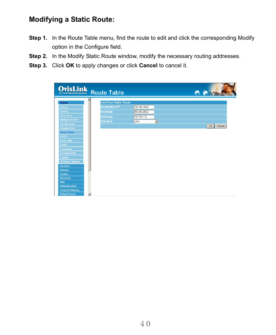 Modifying a static route | AirLive RS-2000 User Manual | Page 41 / 363